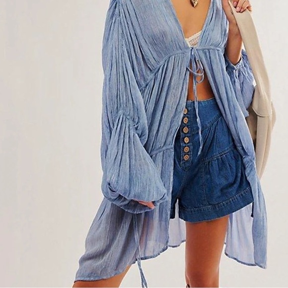 FREE PEOPLE JULIET KIMONO BLUE ONE SIZE - Picture 2 of 12